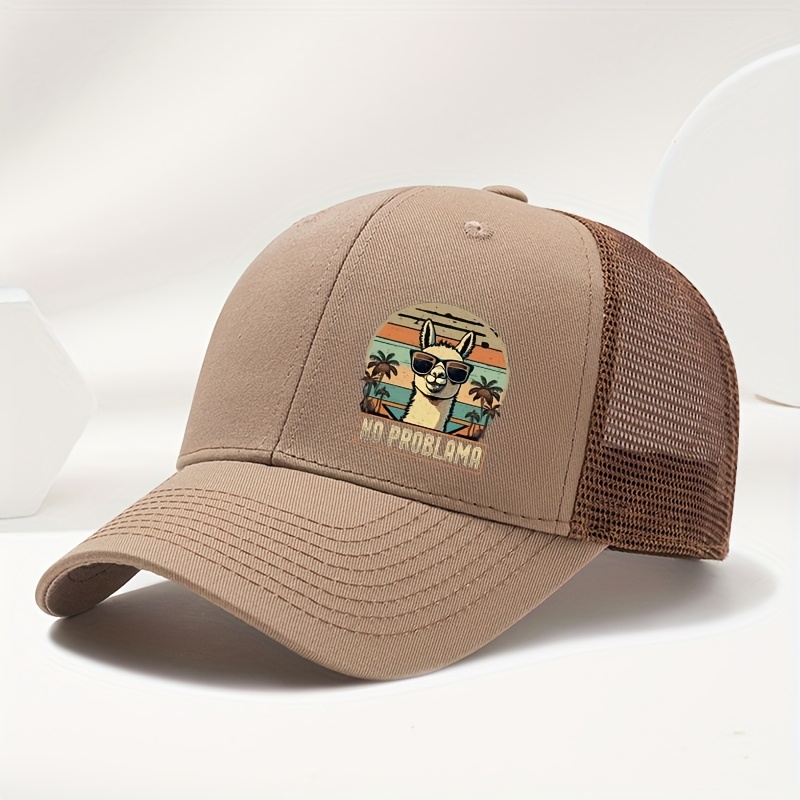 Athletic No Problama Alpaca Print Baseball Cap Hip-hop Duckbill Hat Casual Trendy Net Cap Unisex Outdoor Party Truck Driver Hat