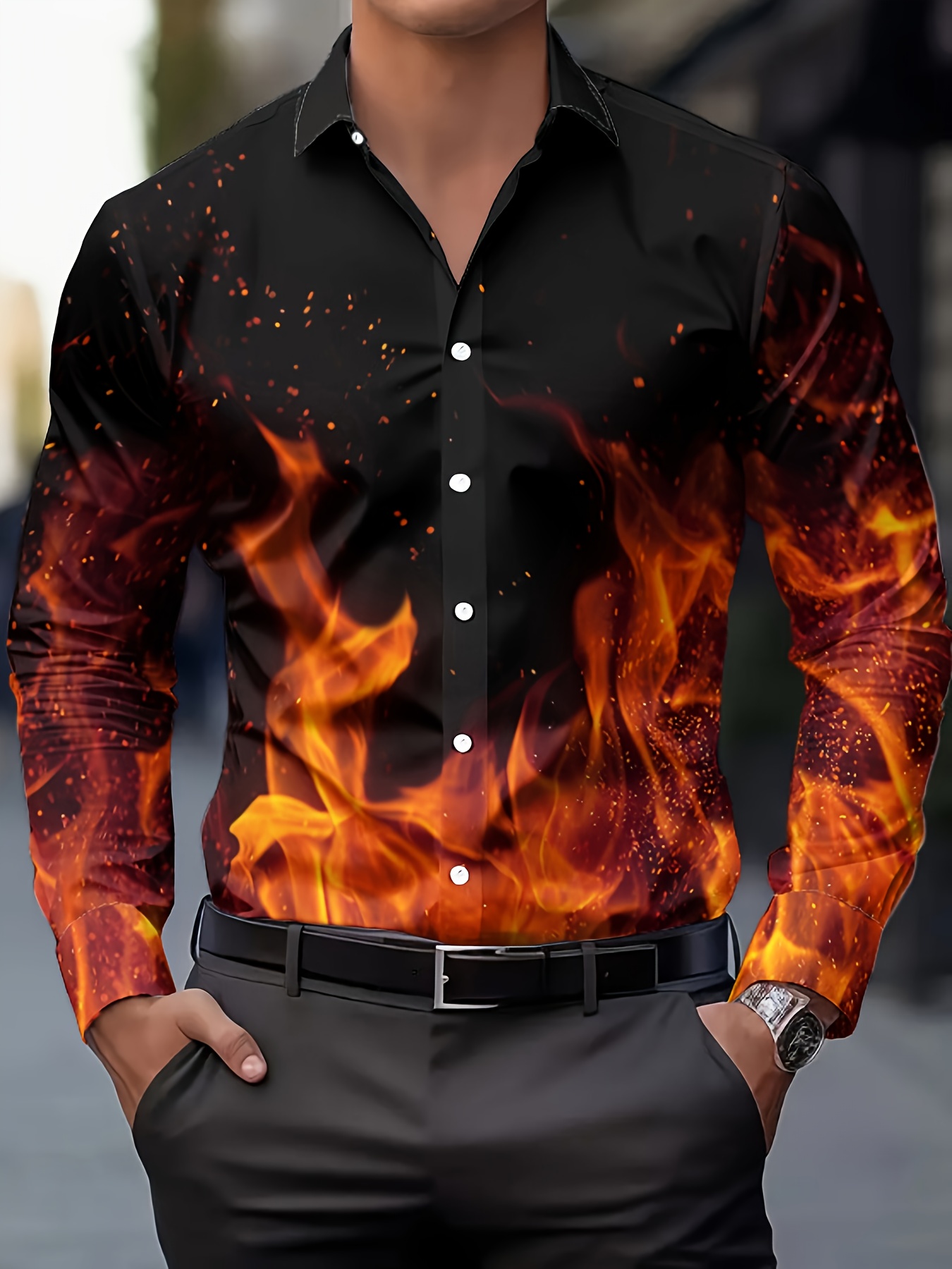 item picture halloween mens long sleeve shirt flame funny design   wear comfortable fabric