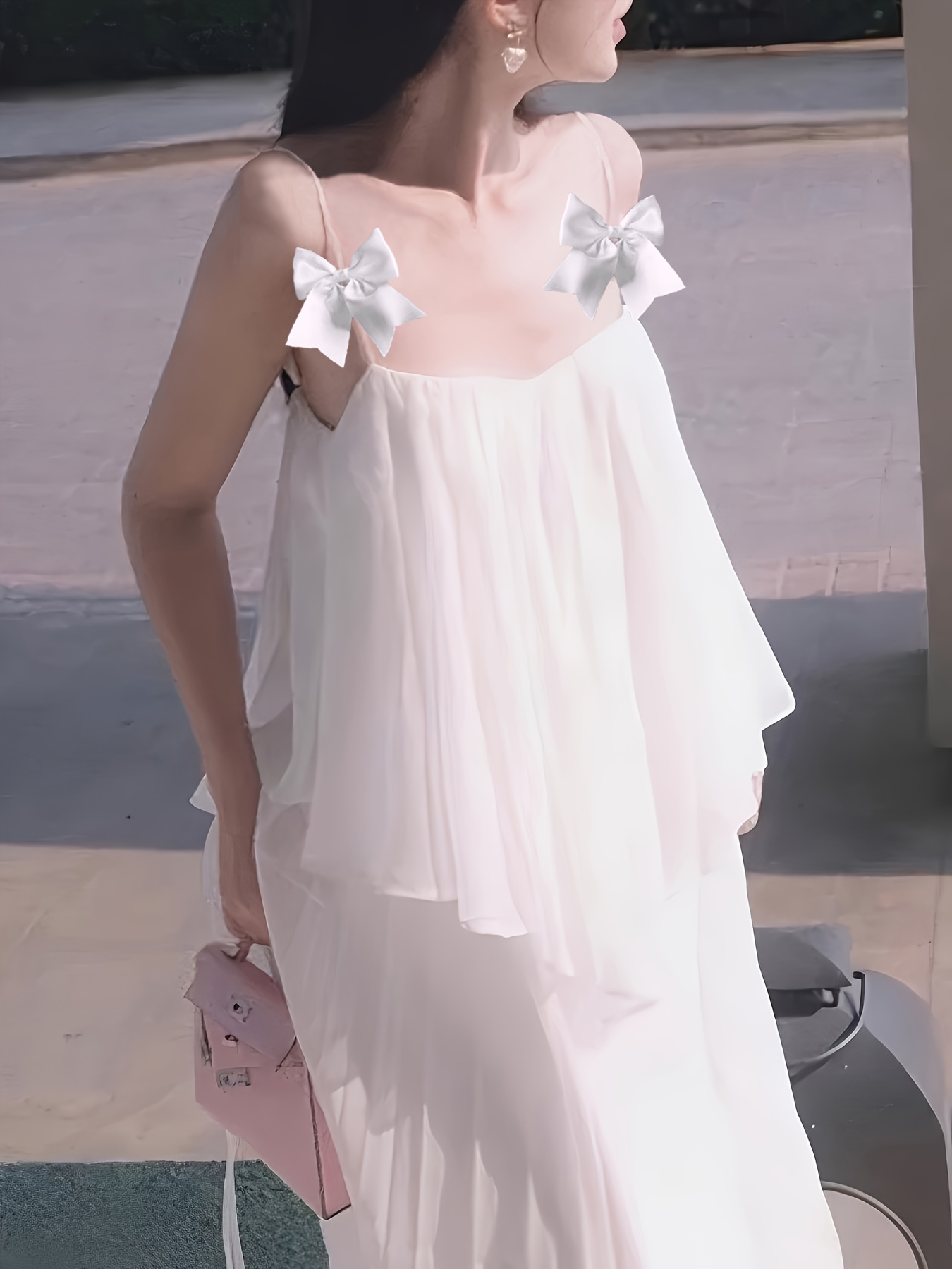 elegant white chiffon two piece set sleeveless cami top maxi - Temu United  Kingdom