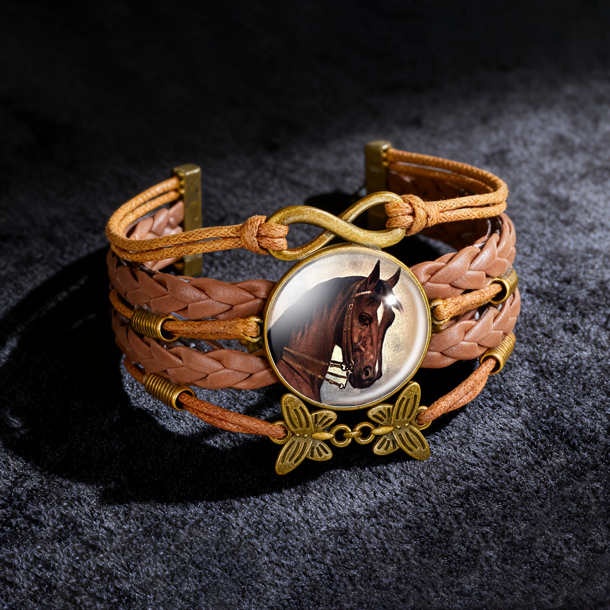 TEMU 1pc (retro Embossed Hollow Woven Bracelet), Dark Brown Head With And Gaze Against Soft Round Background, Classic And Versatile Color, Exquisite