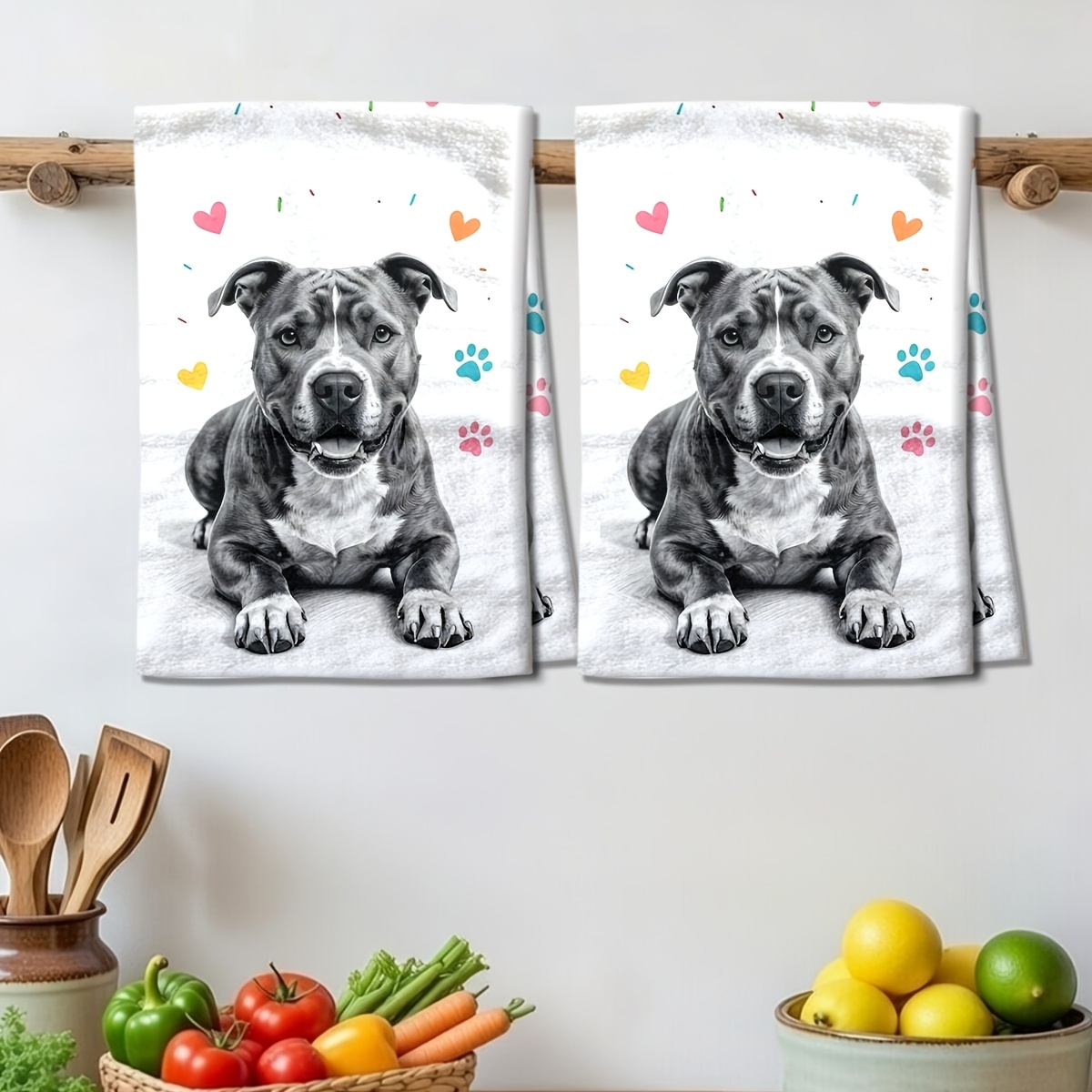 TEMU Cleaning Cloth 2pcs Kitchen Towel Pitbull Theme Kitchen Towel Cleaning Cloth Dish Towel Tea Towel Household Cooking Drying Bar Cloth Friend Gift