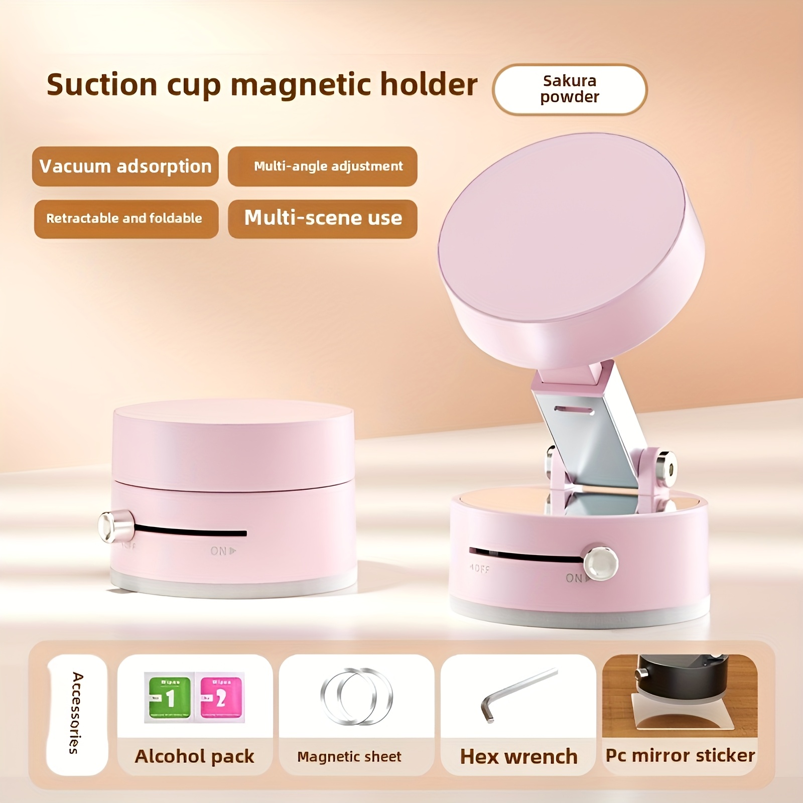 Soporte magnético ajustable para teléfono de coche con ventosa - Cuenta con un fuerte soporte de salpicadero con ventosa, con un diseño redondo elegante y fácil de usar, ajuste fácil de la altura para ver mientras se conduce, compatible con la mayoría de los vehículos
