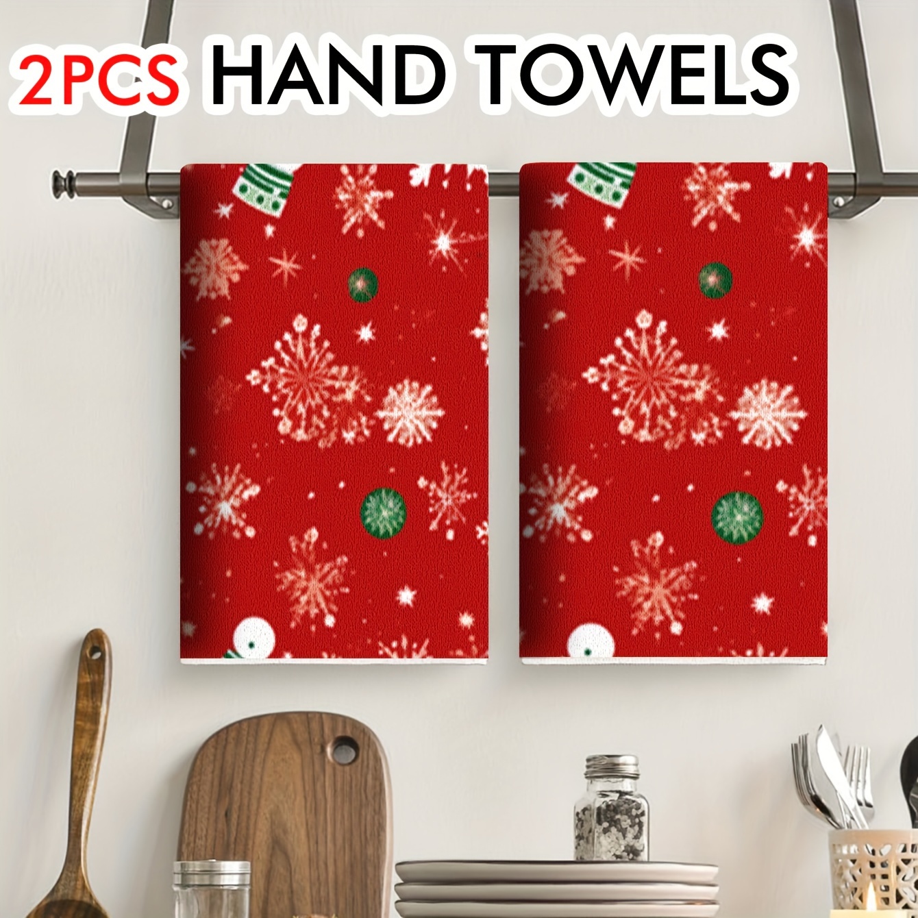 

2 Pcs Festive Red Christmas Towels: Highly Absorbent, Quick Drying, Fade Resistant, Machine Washable, High Quality - Perfect For Kitchen Or Bathroom Decor