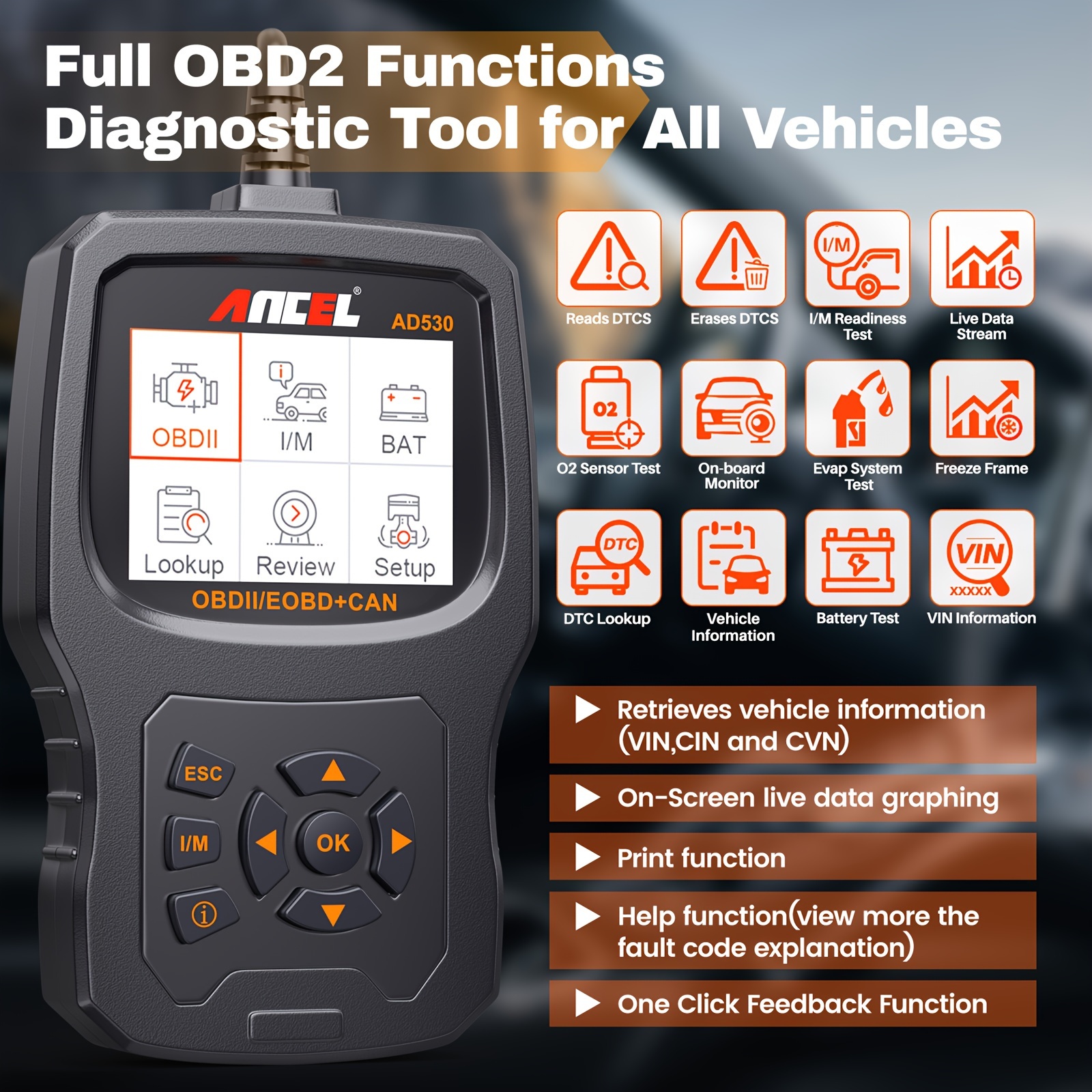 

Ancel Obd2 Scanner Diagnostic Tool With Battery Test Car Code Reader Tool, All Obd2 Function Enhanced Code Definition And Upgraded Graphing Battery Status