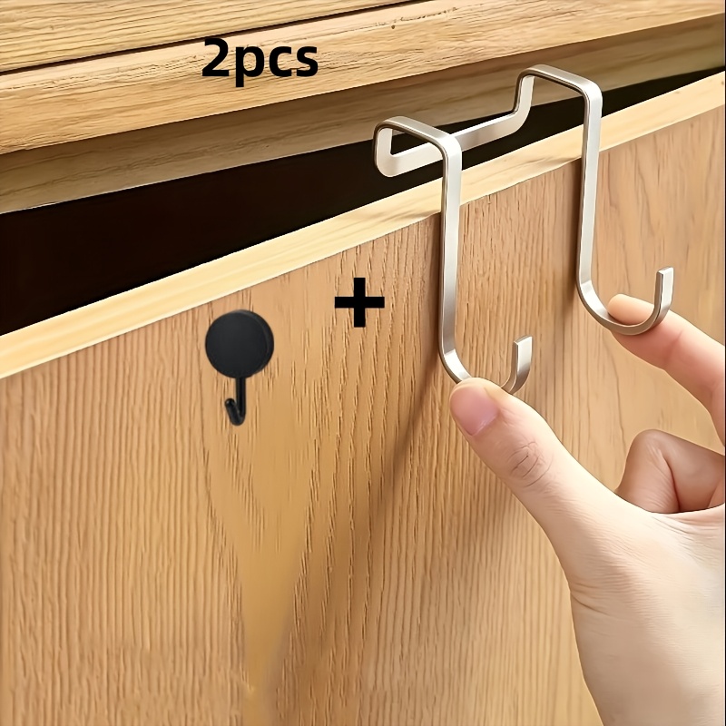 TEMU 2 piezas (1 gancho en acero inoxidable y 1 gancho pequeño negro) - No requiere perforación, montable en la pared para cocina, baño y puertas de
