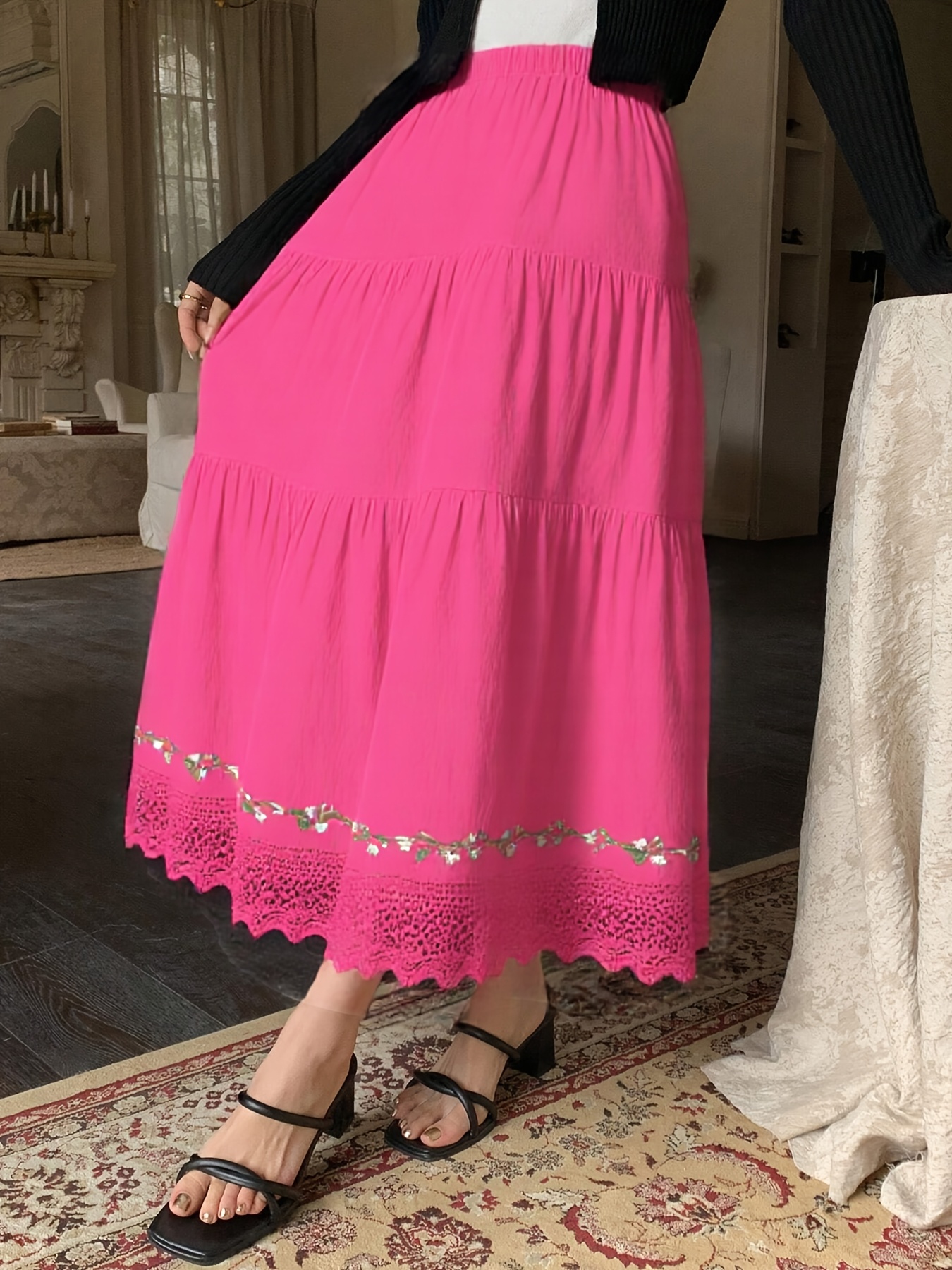 Floral Maxi Pink Flowy Maxi Skirt Elegant Floral Maxi Skirt For