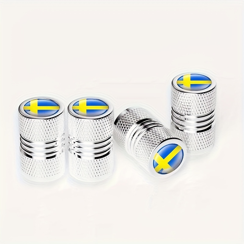 E-shop Set mit 4 Reifenventilkappen aus Aluminium mit der schwedischen Flagge, zur Dekoration an Modellen wie V70, , S60, V60 und V40
