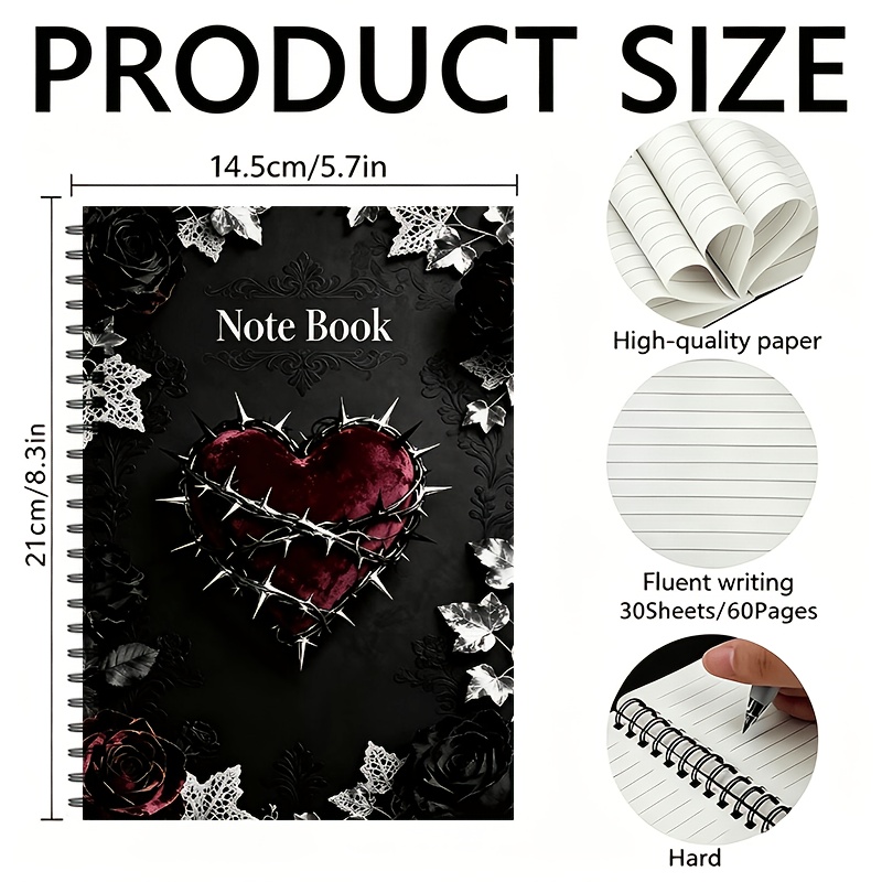 TEMU A Gothic Thorn-heart Notebook With A , For Goths And .