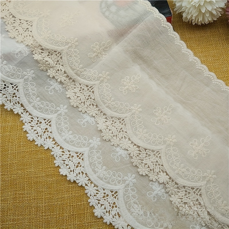 

White Cotton Lace Trim, 14cm Width Embroidered Hollow-out Fabric, Diy Decorative Lace Ribbon For Dresses, Curtains, Bridal Veils, 1 Yard