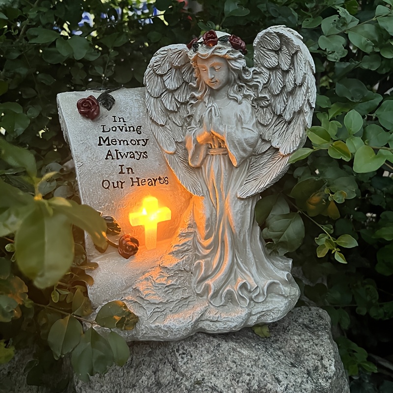 Memorial Solar Angel Grave Light – 43.3” Tall, Bronze Ironwork With LED, Wind Chime Bell – Waterproof Cemetery Light For Pets, Family & Loved Ones