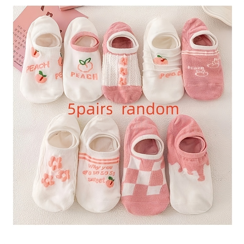 E-shop Zufällige Fünf Paar Bequeme Atmungsaktive Lässige Vielseitige Rosa -Blumen-Karo Bootsocken