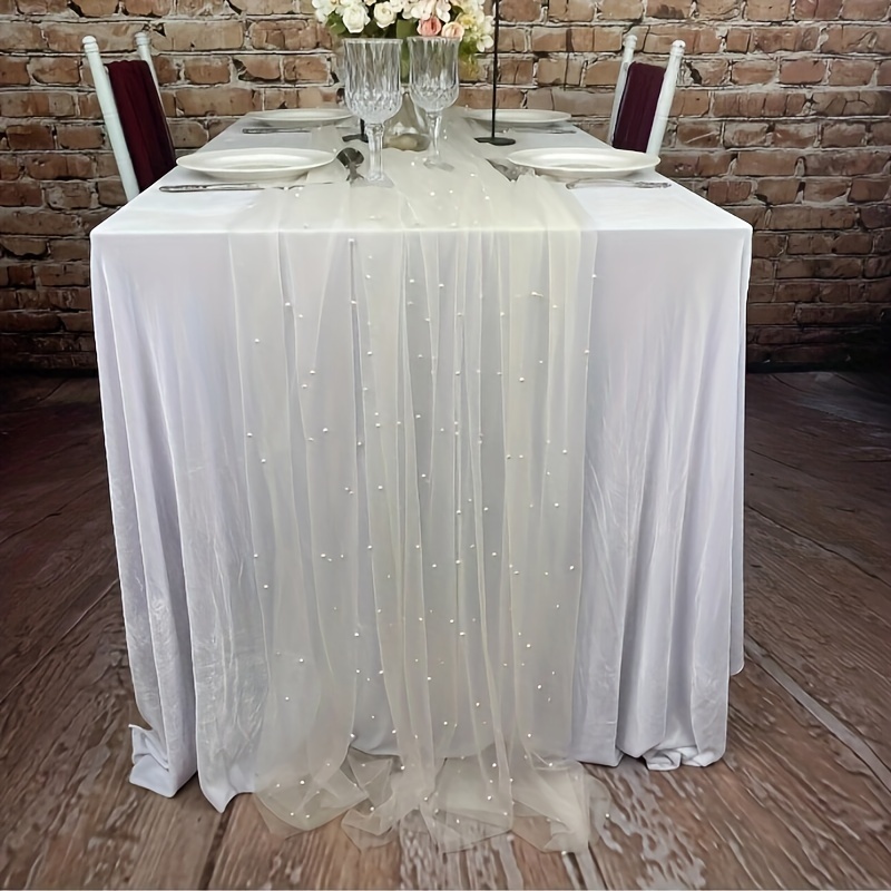 1pc Mantel Blanco Tul Perlas Bodas Velo Tul Perlas Tela - Temu Chile