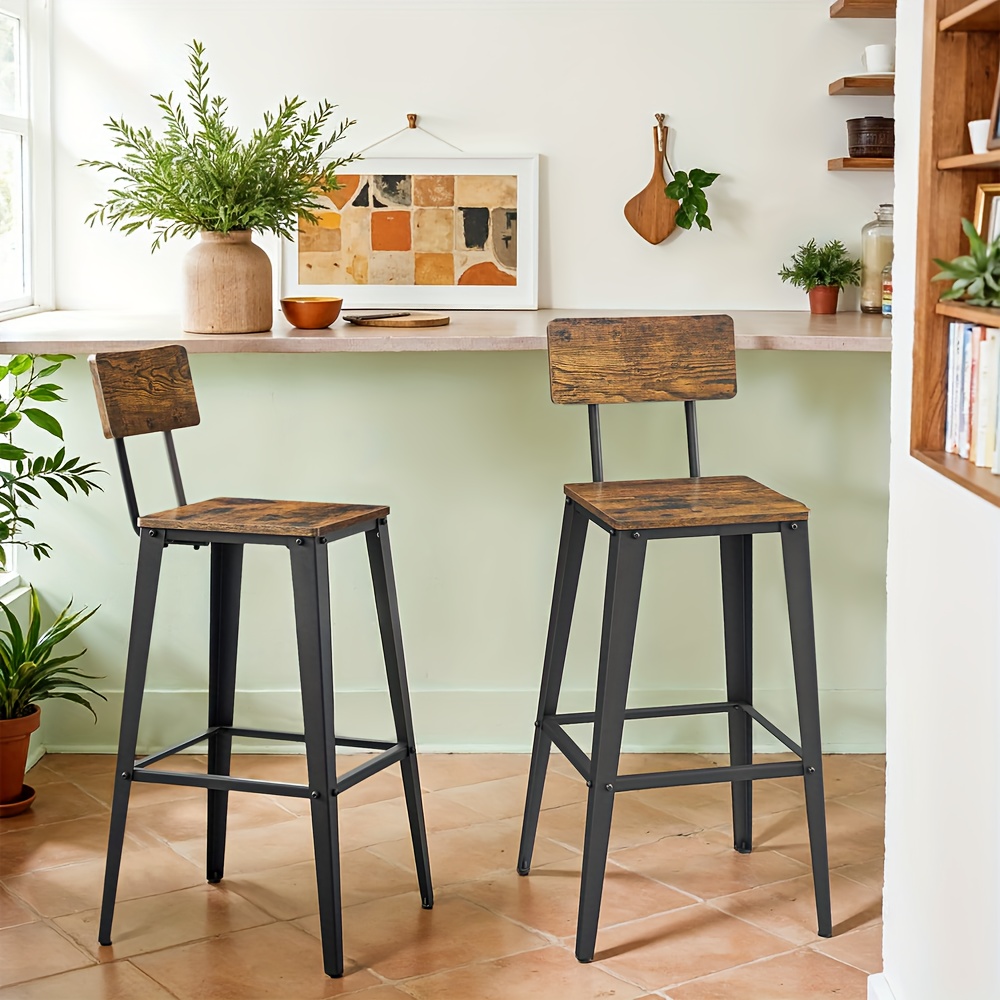 E-shop 2 Barhocker, 2 Barstühle, 2 Küchenstühle, mit Rückenlehne und Fußstütze, einfache Montage, Industrialdesign, Braun-Schwarz
