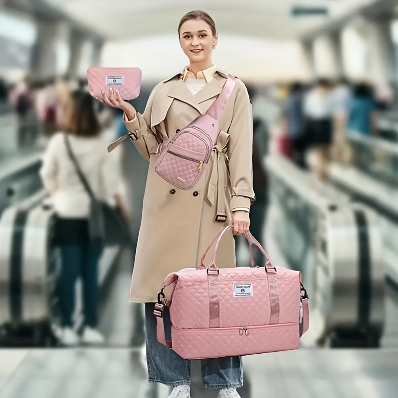 Juego de 3 piezas de bolsos de viaje con gran capacidad, bolso deportivo para exteriores, maletín de negocios, compartimento independiente para zapatos, bolsa de gimnasio de mano, neceser de maquillaje cruzado y bolsa para artículos de aseo