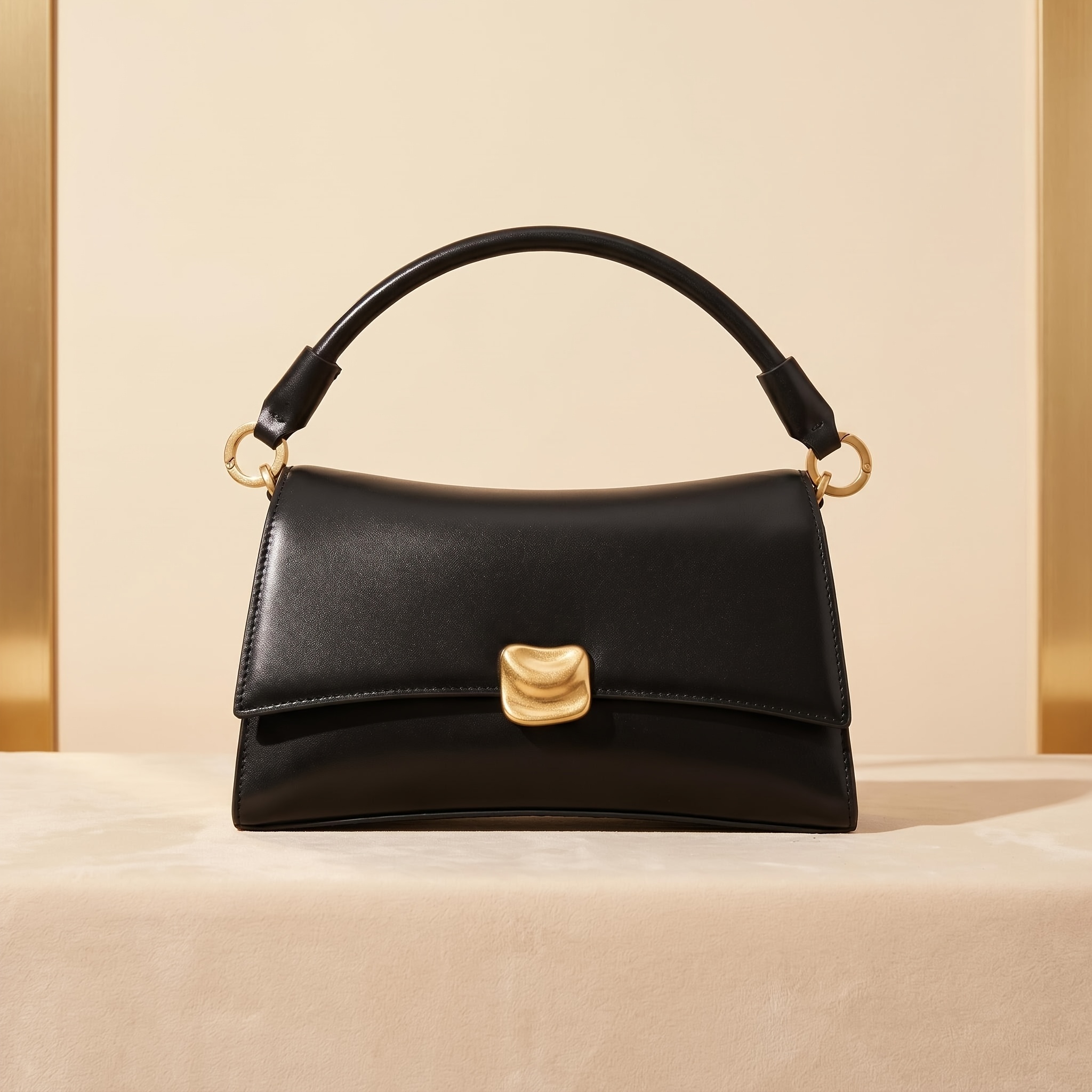Image of Black Retro Handbag For Women, Elegant Top Handle Satchel With Gold-tone , Classic Shoulder Crossbody Bag For Daily , Work, Party, Dating And Casual Occasions