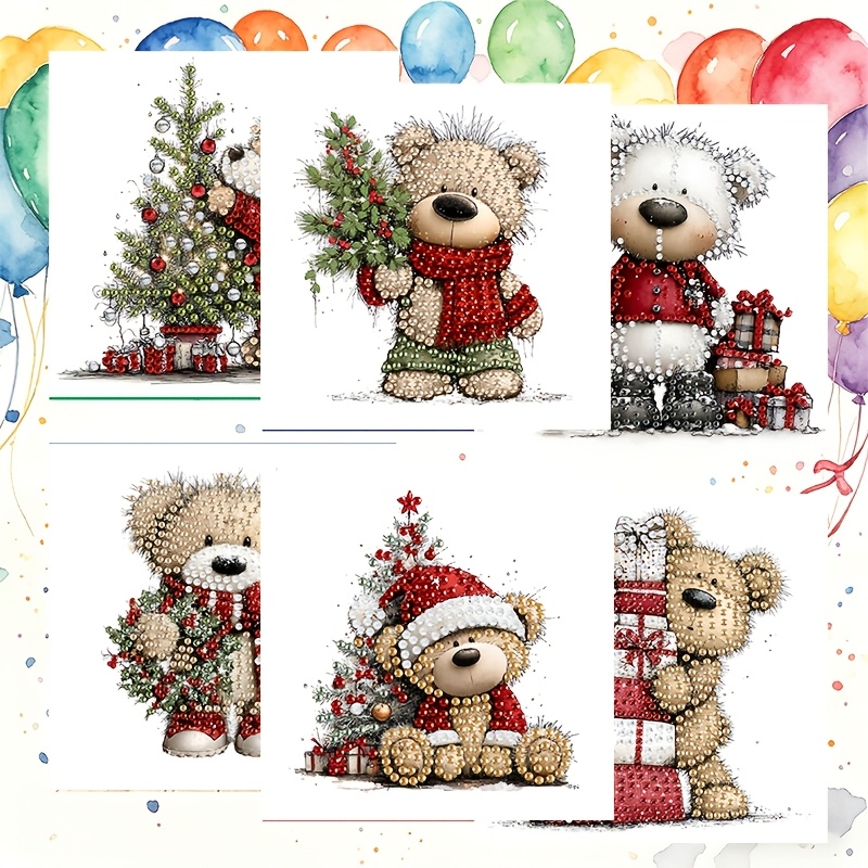 TEMU 6pcs Set Of Unique New Diamond Painting Greeting Cards, Watercolor Cute Christmas Doll Gift Christmas Tree Christmas Pattern Blessing Cards,
