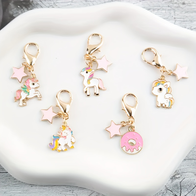 Image of 5pcs Cute Unicorn-shaped Keychain Charms With Lobster Clasp - Magical Horse Pendants Suitable For Bags, Backpacks, Birthday Party Favors, Teacher Gifts, Couple Accessories & For Halloween Decorations