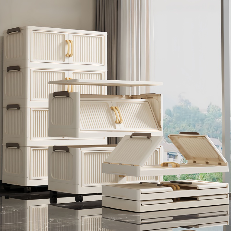 Spacious 5/3-Level Plastic Storage Box Featuring a Lid, 19-Inch Face Width, Collapsible Lockers, Stackable Design with Wheels, And a Versatile Folding Storage System, Ideal for Use in Wardrobes, Bathrooms, Homes, Offices, And Dormitories