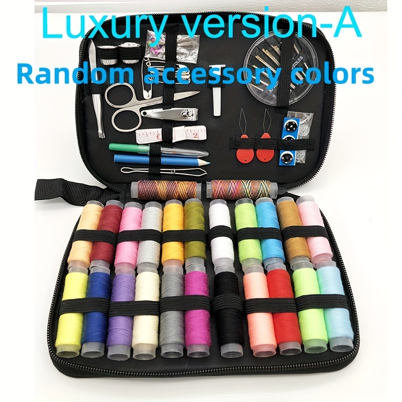 

Black Sewing Kit With 98 Spools Of Thread - Portable Emergency Repair Travel Case With Large Plastic Bobbins And Essential Sewing Tools For Quick Mending
