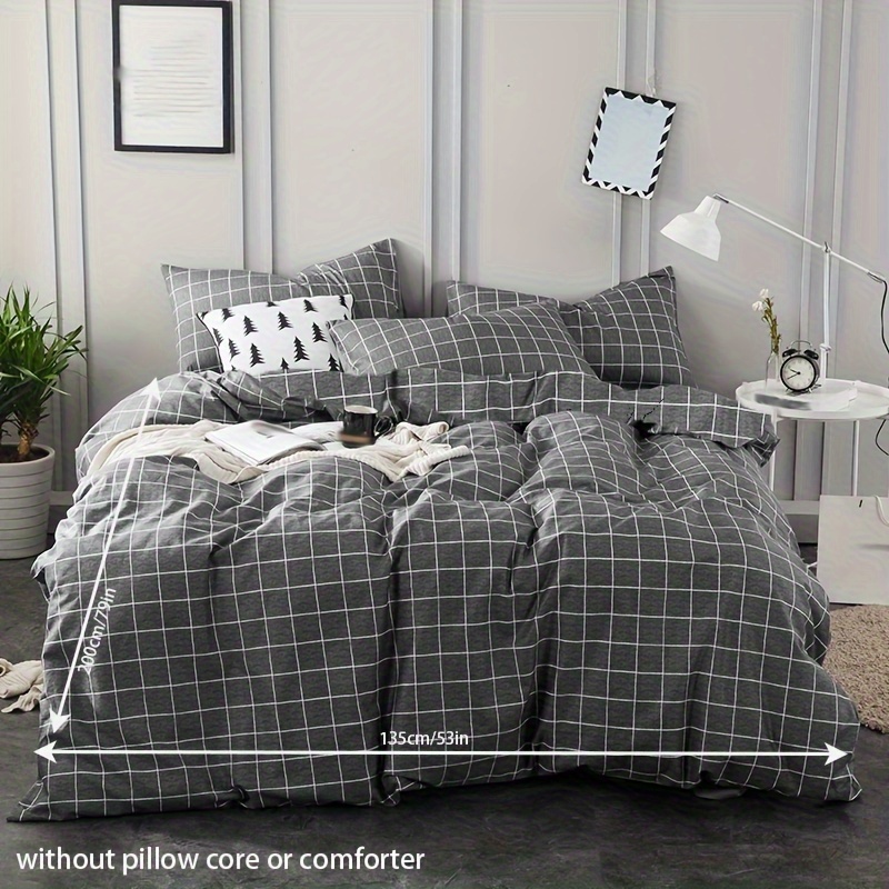 Image of 3pcs Simple 90g Brushed Fabric Washed Brushed Printed Melbourne Bedroom Duvet Cover Set, Includes 1 Duvet Cover And 2 Pillowcases