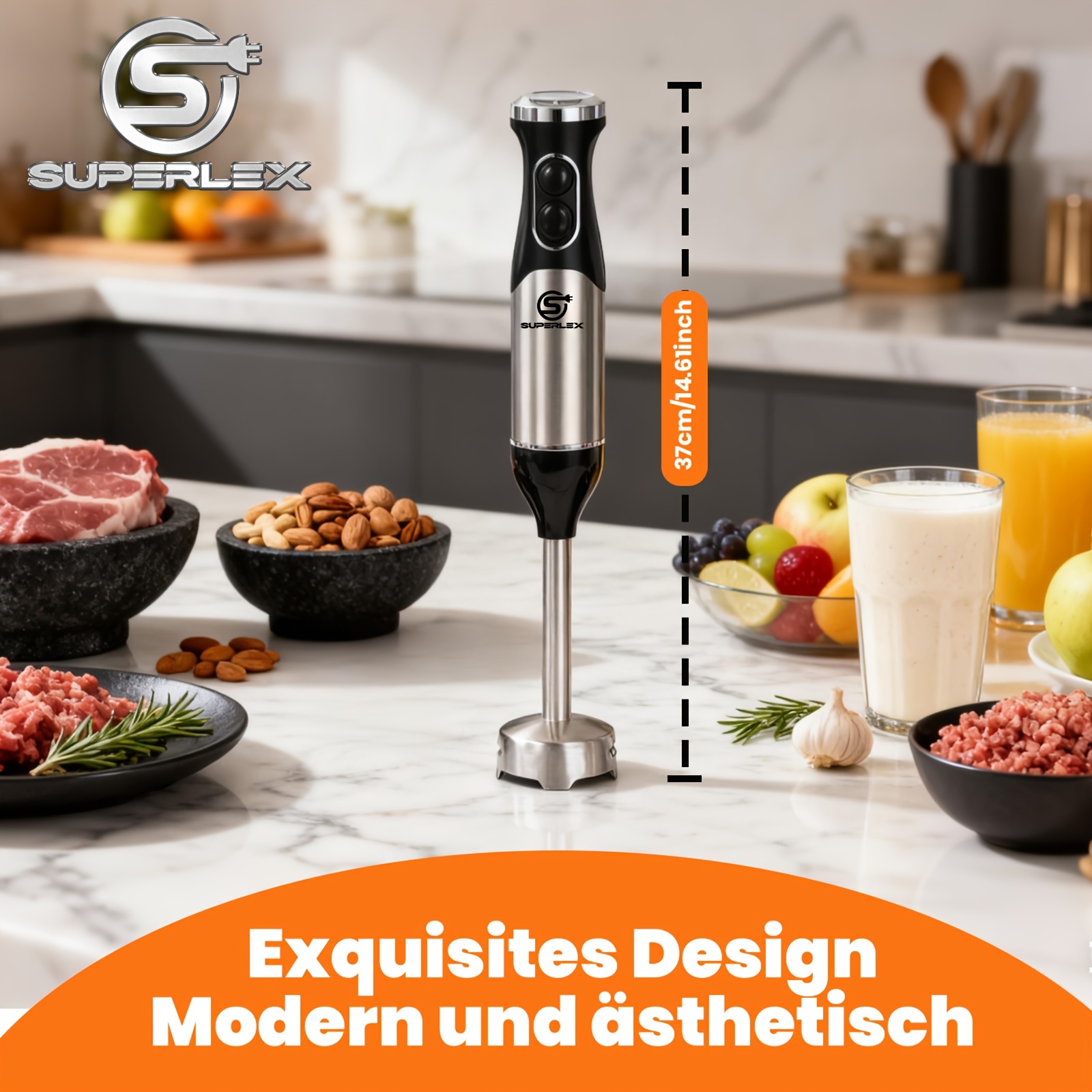 Superlex Stick Blender Stainless Steel Whisk | 2 For Soft/hard Foods | Ideal For Home Kitchen, Catering & Small Food Biz - Make Soups, Sauces, Purees, Whipped