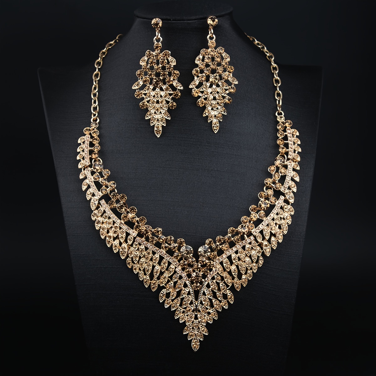 

3pcs Necklace Earrings Women's Jewelry Set, Leaf Shaped Inlaid Rhinestone Women's Necklace Earrings, Fashionable And Exquisite Jewelry Set