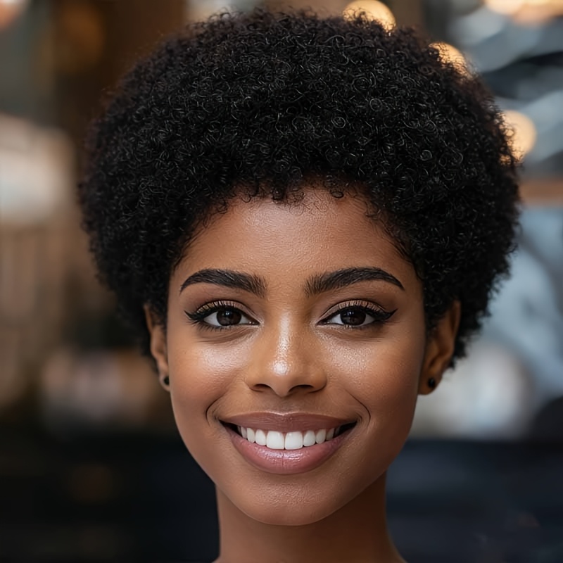Image of Short Curly Wigs For Women, Featuring An Afro Style, Human Hair, 200% Density, Perfect For Daily Wear And