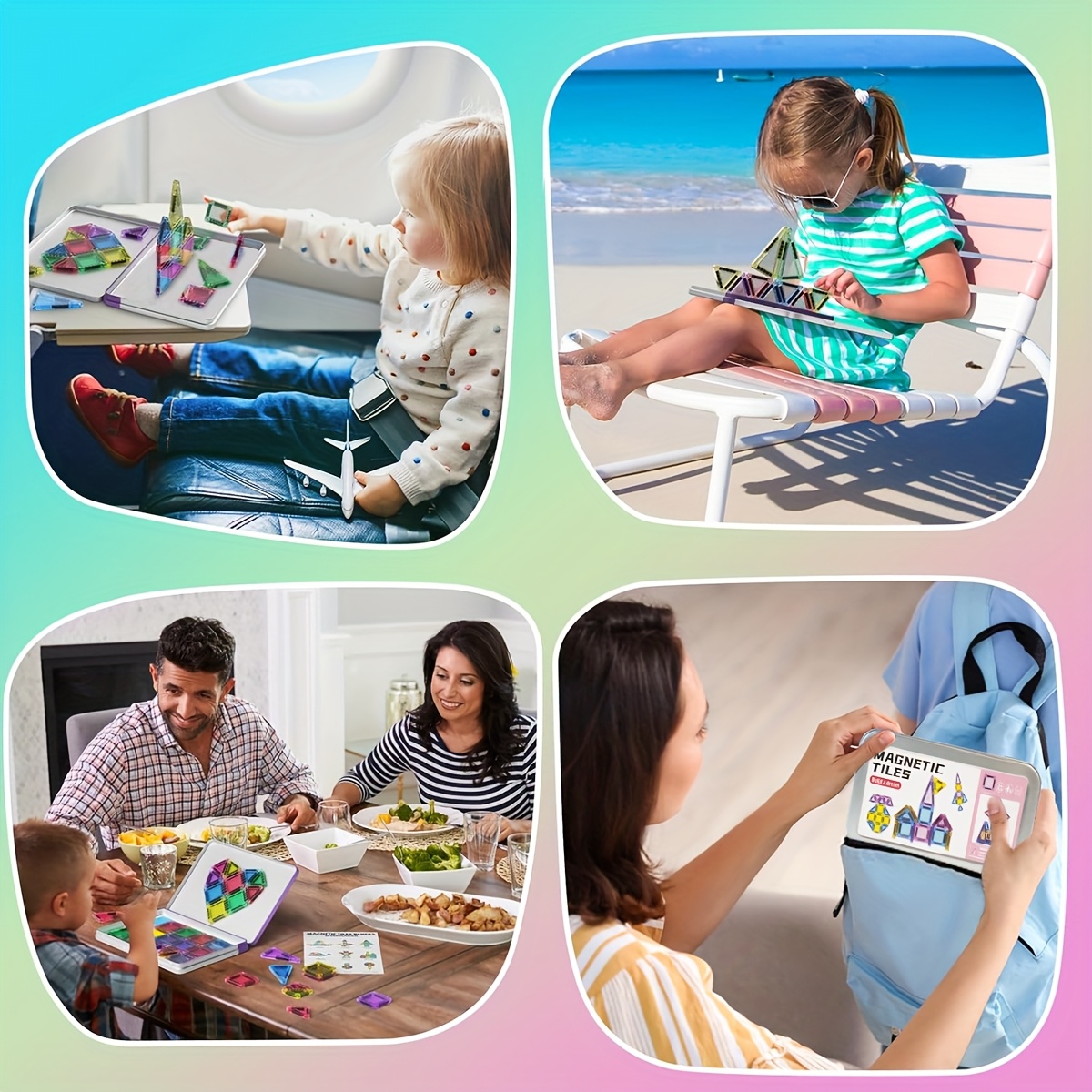 OFFISYS 40-Piece Mini Magnetic Tiles Building Set - STEM Travel Toys With Iron Storage Box, For Kids 3+