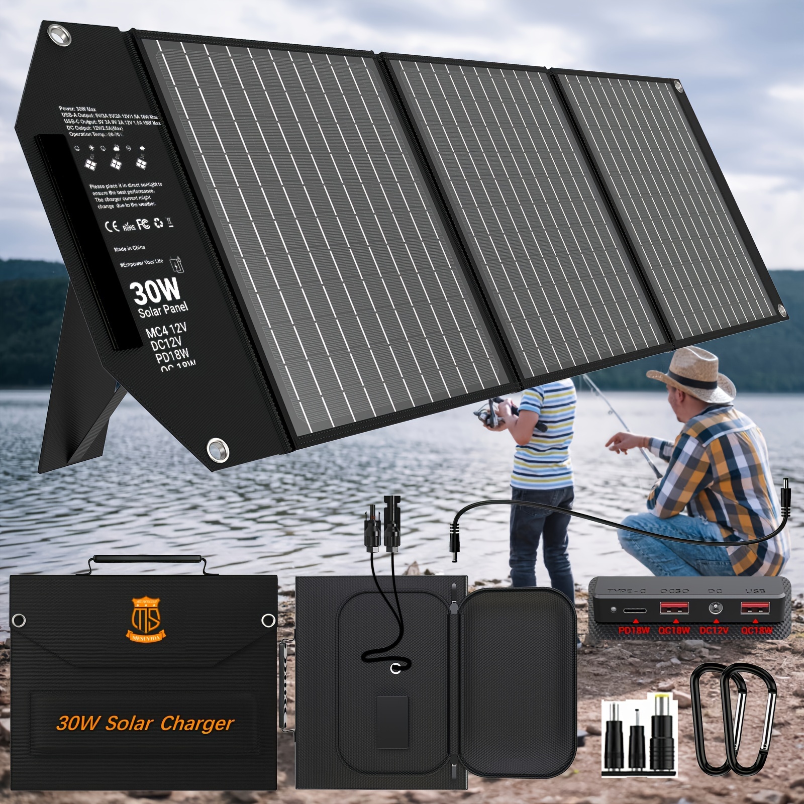 

30w/60w/100w Foldable Solar Charger With 18v Mc4, Dual Usb-a, And Usb-c Pd18w For Adventure