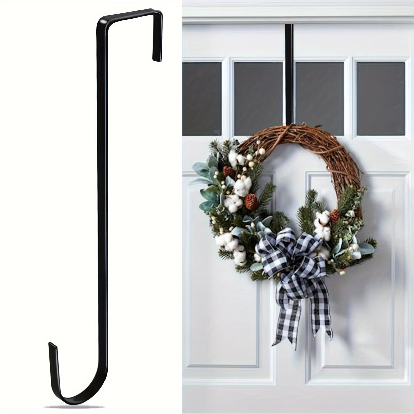 

Crochet de Porte Décoration de Noël en Fer Simple, Pas d'Installation, Décoration de Maison, Crochet Long de 15 Pouces, Noir ou Blanc, 1pc et 2pcs