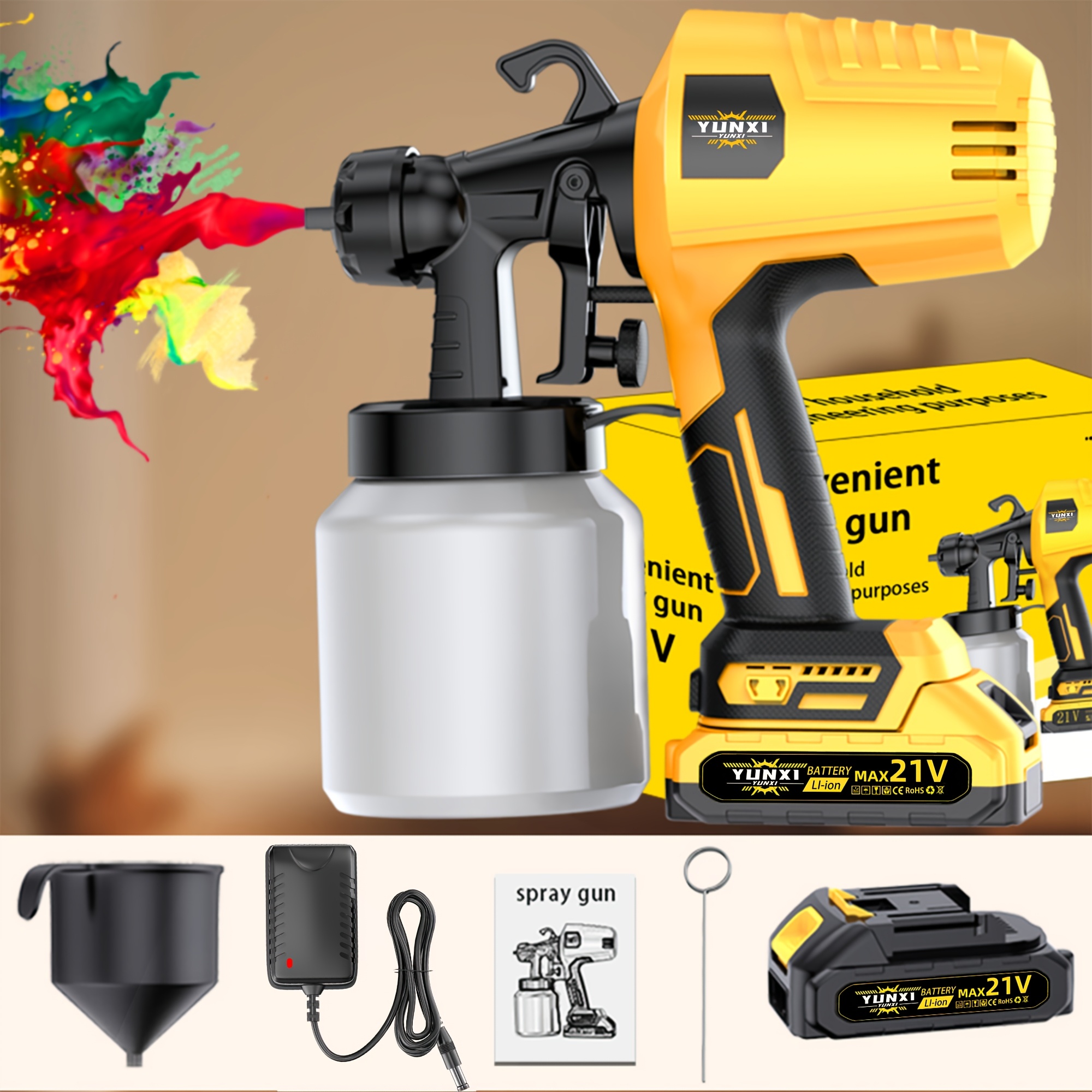 TEMU Nouveau pistolet à peinture électrique fil - Pistolet à peinture de qualité professionnelle, accessoires en option, équipé de plusieurs
