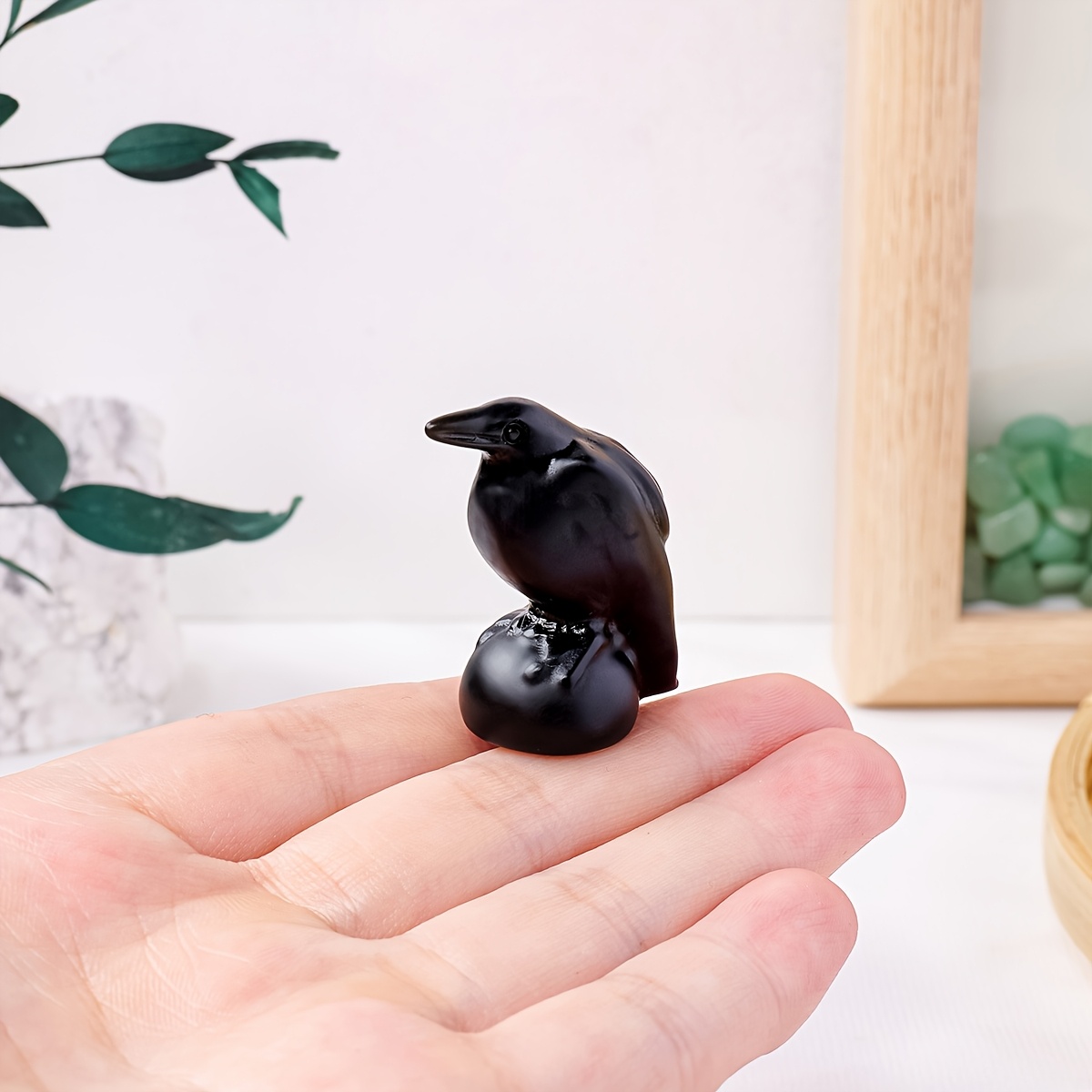 Image of 1pc Elegant Obsidian Carving, Natural Hand Carved , Quartz Animal Hobby Collectibles For Home And Tabletop Decor, Halloween And Christmas Gifts