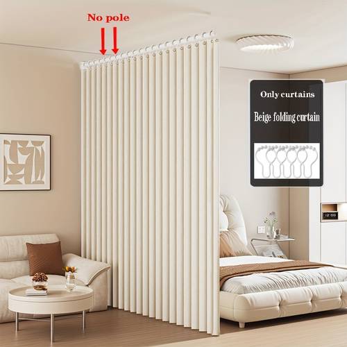 a folding room divider curtain for the living room in a beige linen material suitable for bedrooms living rooms and patio windows home decoration