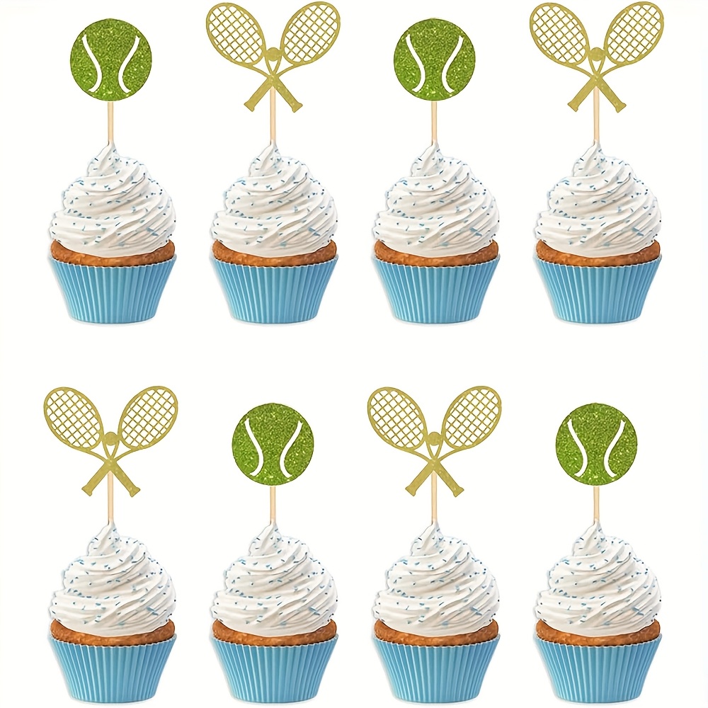 Image of 24pcs Tennis Cupcake Toppers - Sports Theme Birthday Cupcake Picks For Teenis Theme Party Cake Decoration Supplies，halloween，christmas