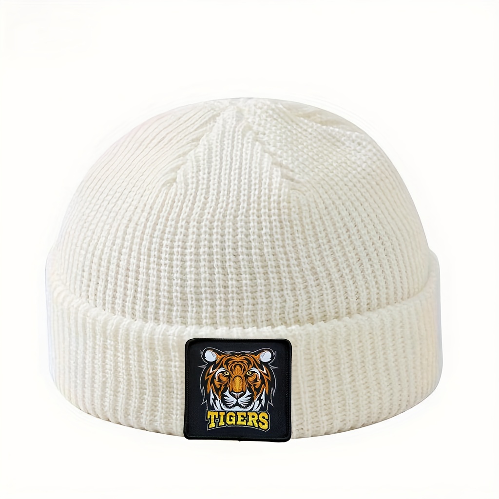TEMU Gorro de punto con bordado de cabeza de tigre de dibujos animados - Gorro de invierno elástico y para , y , lavable a , accesorio para la cabeza