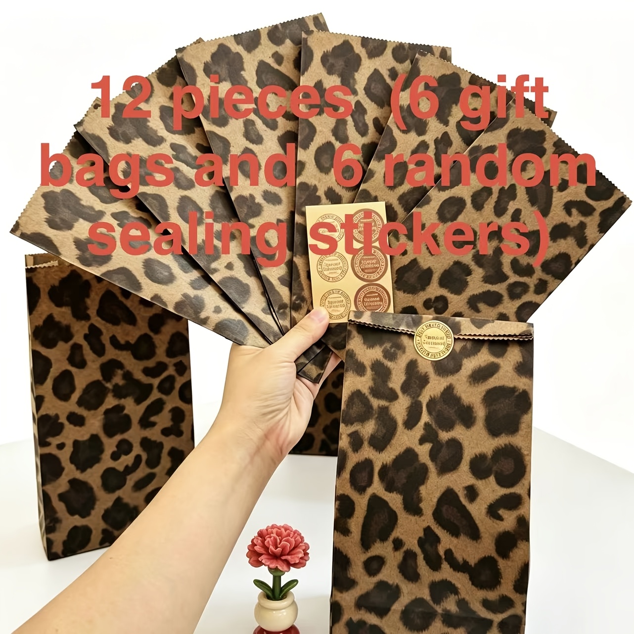 TEMU Ensemble de 12/20pcs Boîtes Cadeaux à Imprimé Léopard Marron (Comprend 6/10pcs Sacs d'Emballage et 6/10pcs Autocollants de ) Sac Élégant Rétro