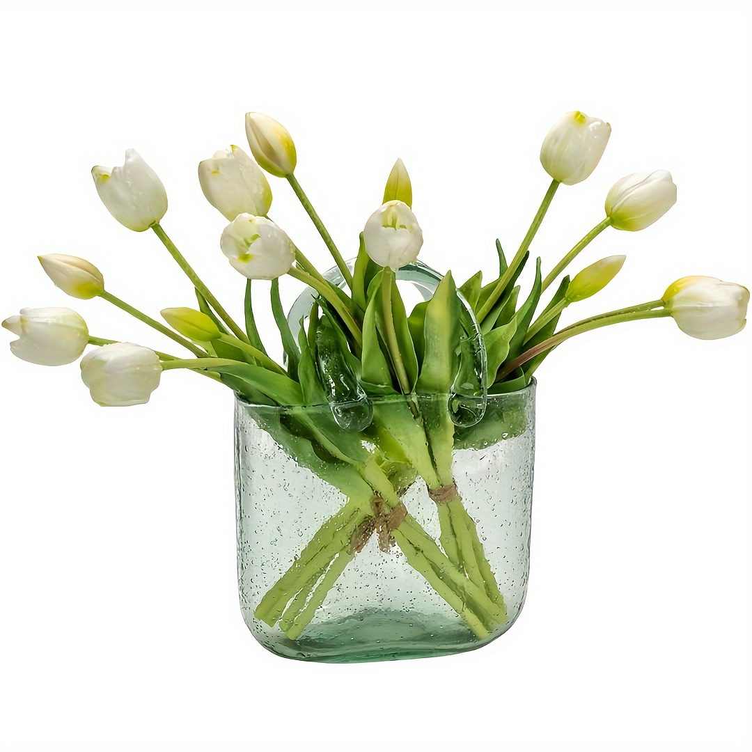 3pcs real touch artificial tulip bouquet elegant white   with green leaves   weddings engagements home garden decor no vase included wedding decorations   real touch flowers bouquet accessories