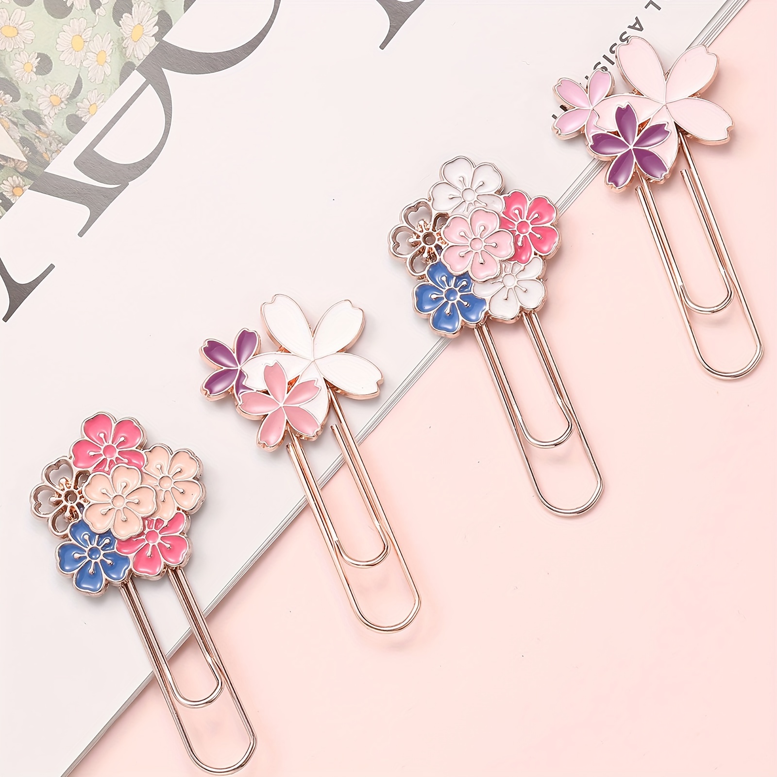 

4 Pcs Set Flower Clip Bookmark - Iron Material, Perfect For Organizing Your Books