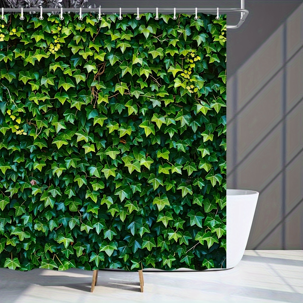 

Waterproof Green Leaf Vine Shower Curtain With Hooks - Polyester, Machine Washable, 71x71 Inches - Perfect For Bathroom Decor