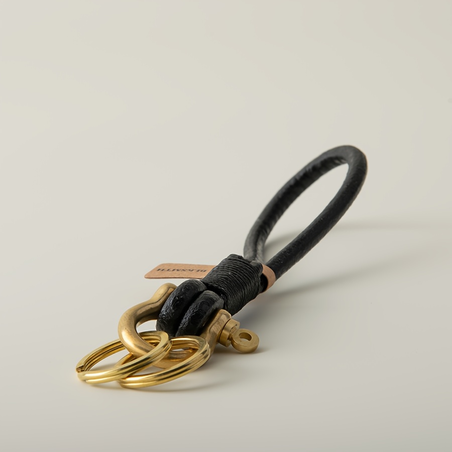 Image of Blksmth Brass Horseshoe Braided Leather Loop Keychain