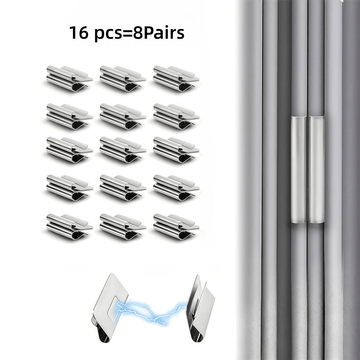TEMU Lot de 16 pièces - 8 paires de boucles occultantes pour rideaux, attaches de fermeture auto-absorbantes pour rideaux, accessoires occultants