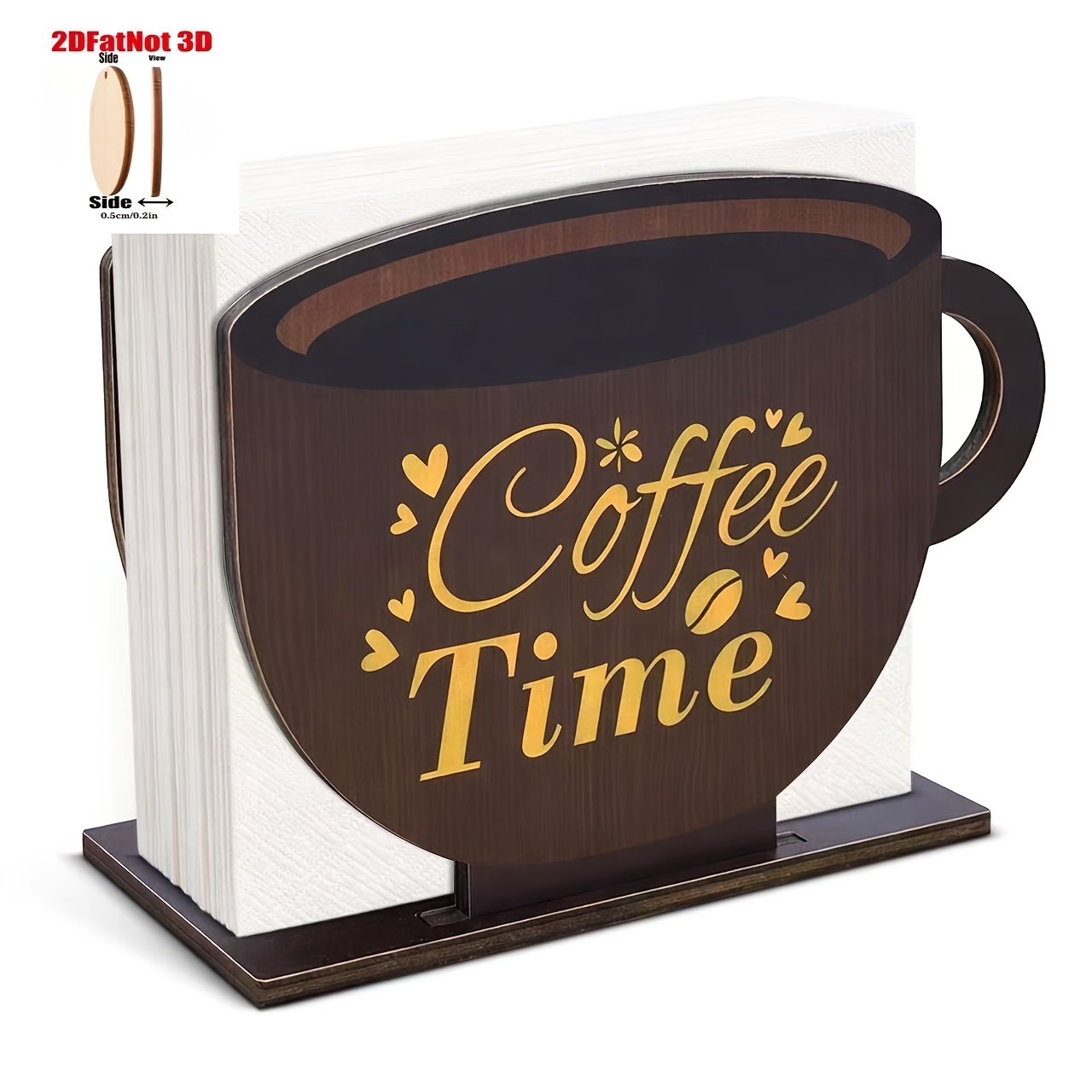 TEMU 2D, 2DFlat 1 Taza Bonita con un Porta Servilletas de Madera, Porta Servilletas de Madera de Estilo . Adecuado para Cafeterías, se Puede Colocar