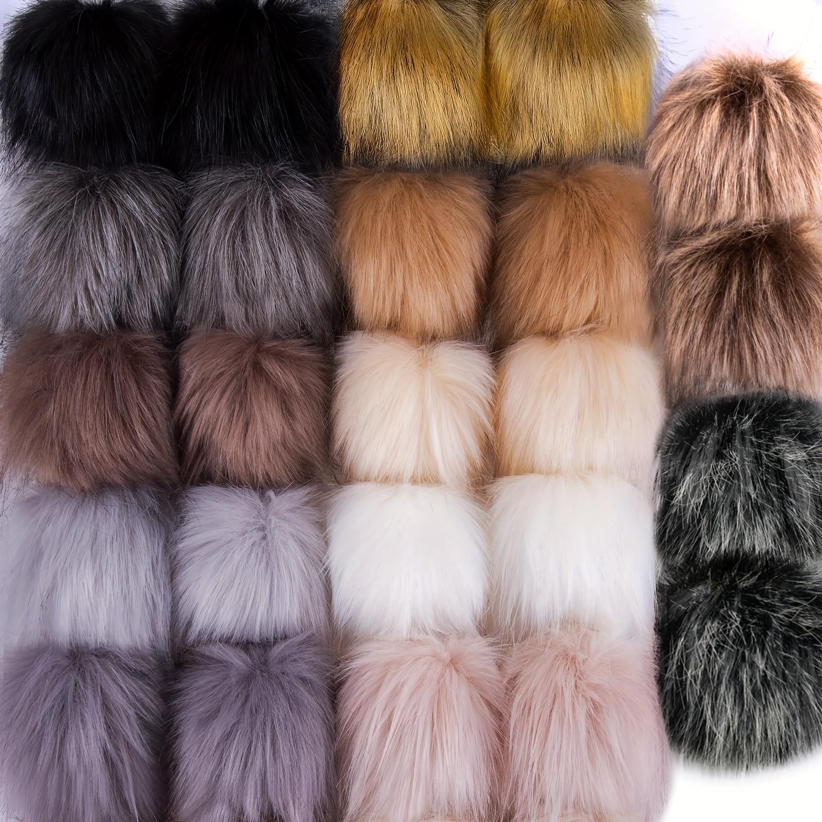 TEMU Lot de 24 pompons luxueux en fausse fourrure de renard - Accessoires de bricolage duveteux et doux avec boucle élastique pour chapeaux, bonnets,