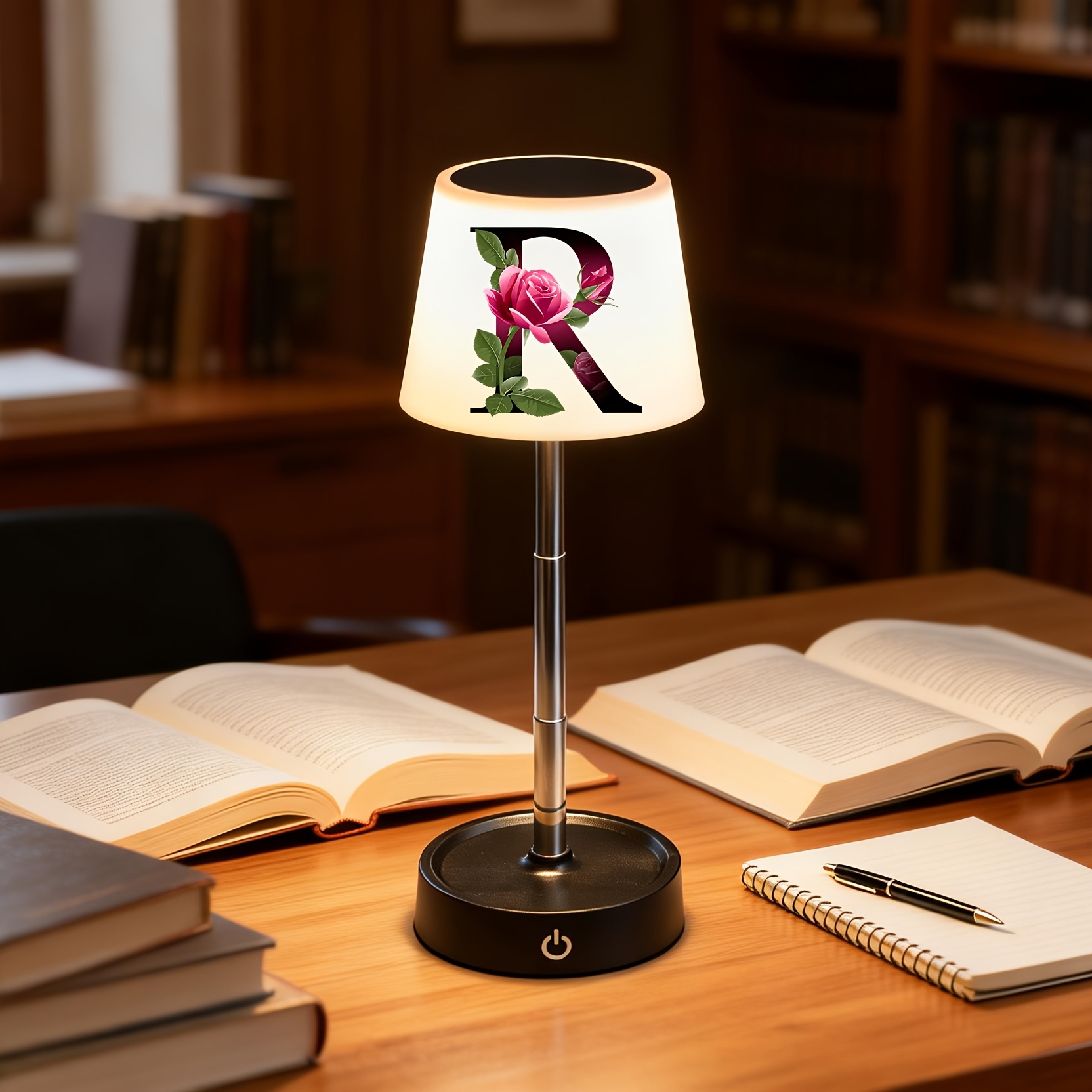 Dark Red Gradient Letter R Rose Print Office Lamp