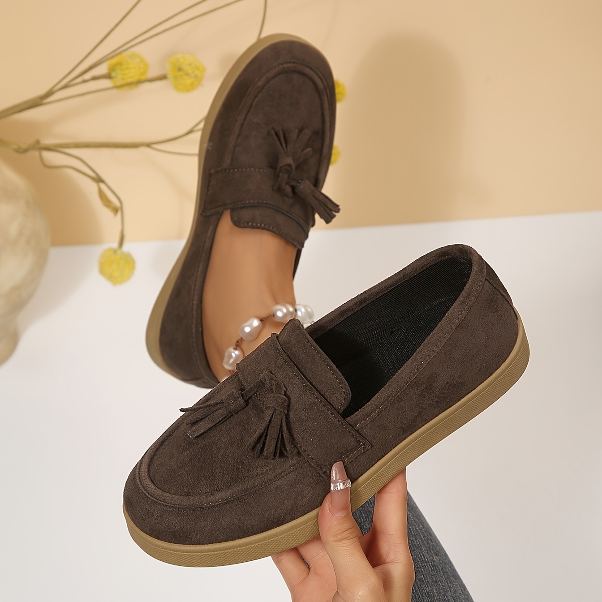 TEMU New Women' Color Casual Loafers - Black/brown Breathable Slip-on Flat Shoes With Lightweight Cushioned Thick Sole, Slip-on And , , Suitable For