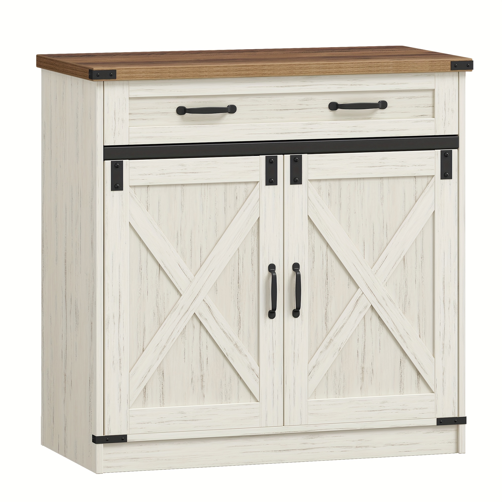 TEMU Meuble d'appoint de cuisine avec 1 tiroir et 2 portes, buffet multifonctionnel avec étagères réglables de style rustique pour cuisine et salon,