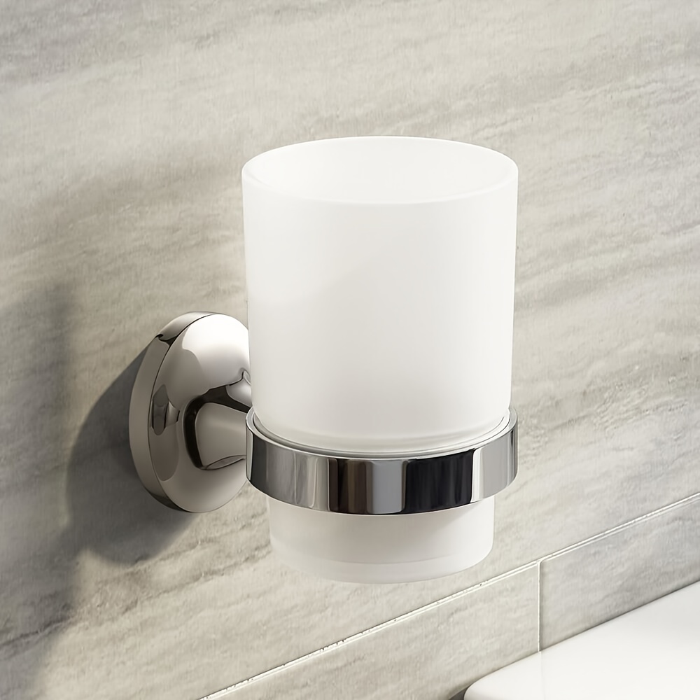 TEMU 1set Wall Mount Cup Holder Durable Drilling Dispenser Modern Bathroom Organizer Toothbrush Holder Accessory Bathroom Cup Holder