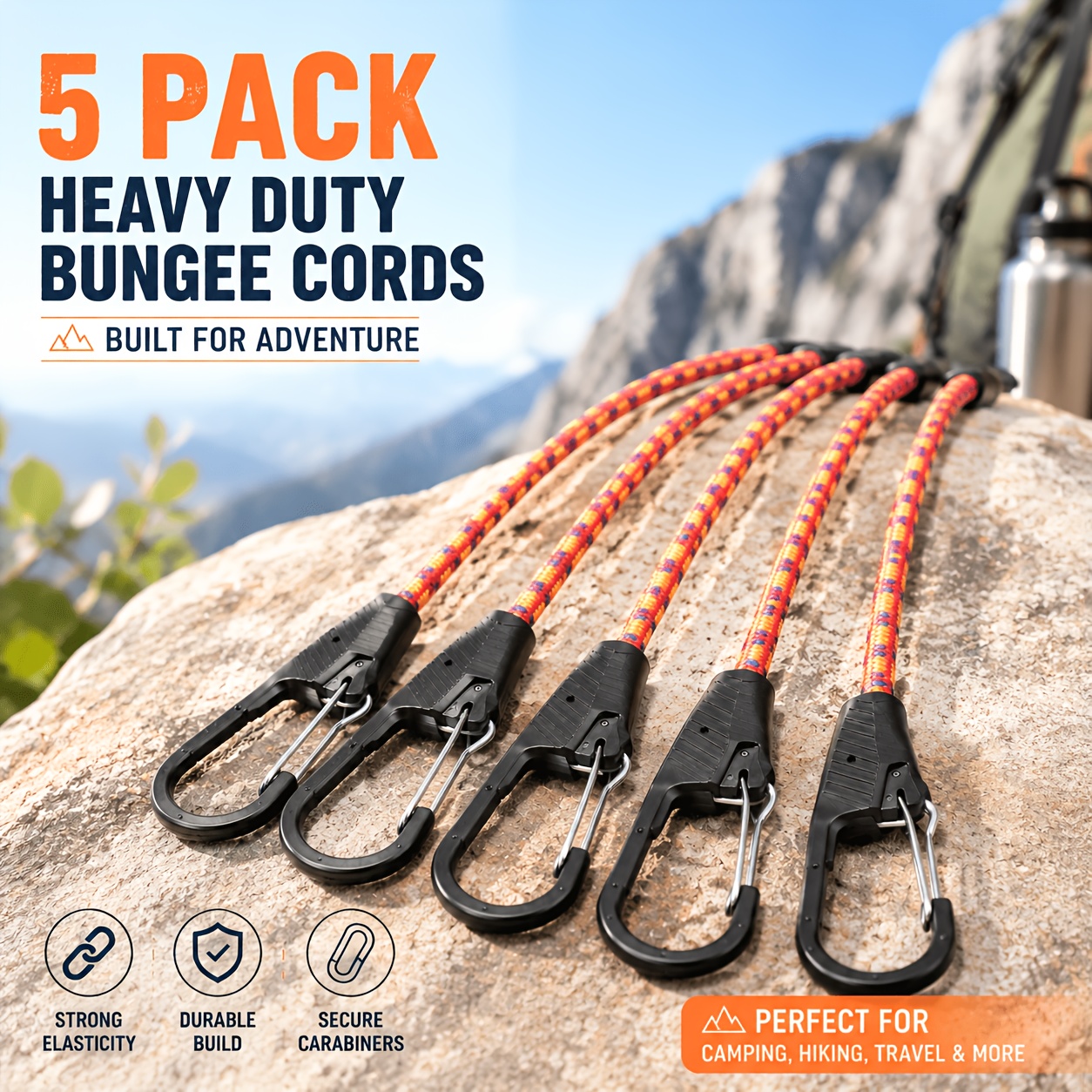 TEMU 10/5 Pack 18 Inch Heavy Duty Bungee Cords With Spring Snap Hooks, Durable Material, 55.34kg, Secure Safety Clips For Firm Fixing