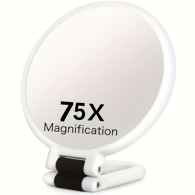 TEMU 1pc 75x Handheld Magnifying Double-sided Makeup Mirror, 1x/75x Zoom, 360° Adjustable Handle, Supports Handheld, Desktop Placement And Hanging