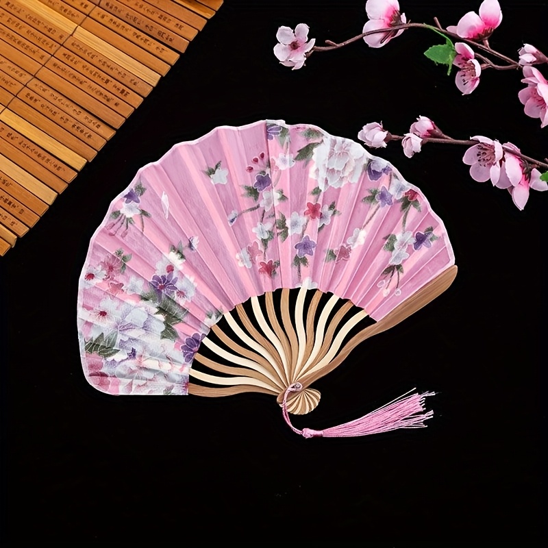 TEMU Four-color Shell Fans Are A Summer Must-have! With Sturdy Bamboo Frames And Spring Flower Prints On The Fan Surfaces, Are Perfect For Cooling